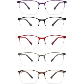 5 Pack One-Piece Half Frame Reading Glasses Women Men Flexible Blue Light Computer Lightweight comfort Readers