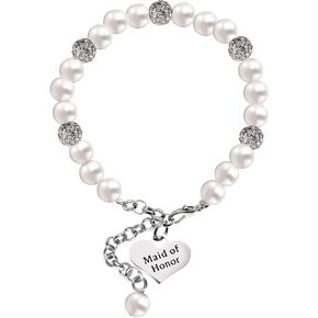 LParkin Bridesmaid Gifts Women Pearl Bracelets Jewelry Maid of Honor Wedding Proposal Gift From the Bride