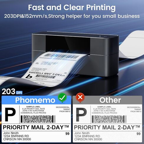 Phomemo Bluetooth Thermal Label Printer, 4x6 Thermal Shipping Label Printer for Small Business, 245-BT Bluetooth Shipping Label Printer for Shipping Packages, Compatible with iPhone, USPS, Amazon in Saudi Arabia