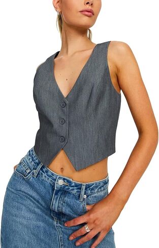 Women Suit Vest Sleeveless V Neck Button Vest Tops Solid Color Regular Fitted Vests Waistcoat Women Vest Dressy in Kuwait