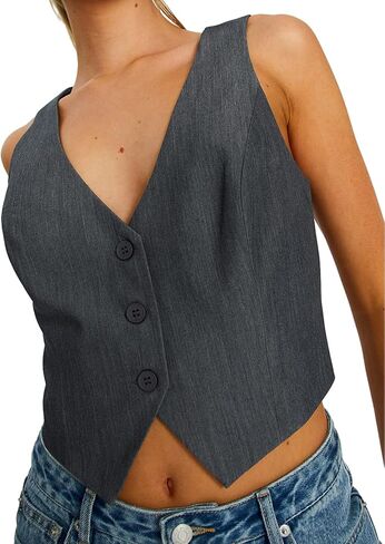 Women Suit Vest Sleeveless V Neck Button Vest Tops Solid Color Regular Fitted Vests Waistcoat Women Vest Dressy in Kuwait