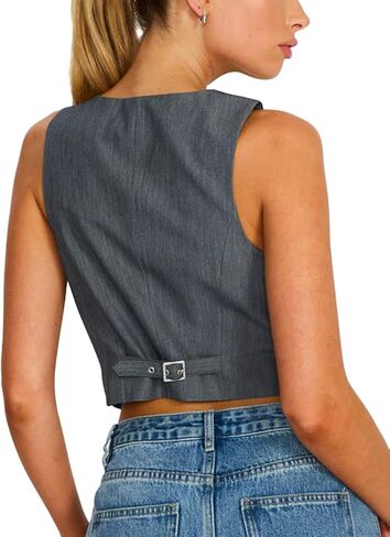 Women Suit Vest Sleeveless V Neck Button Vest Tops Solid Color Regular Fitted Vests Waistcoat Women Vest Dressy in Kuwait