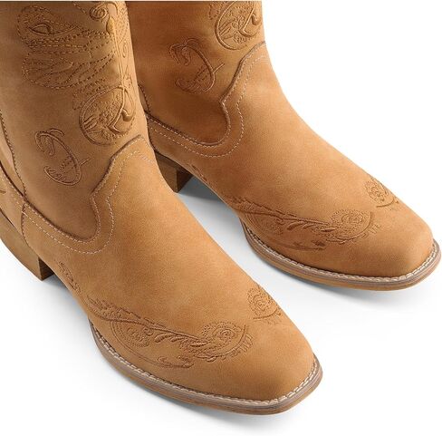DREAM PAIRS Women's Cowboy Boots Mid Calf Cowgirl Boots Embroidery Stitched Square Toe Western Boots in Kuwait