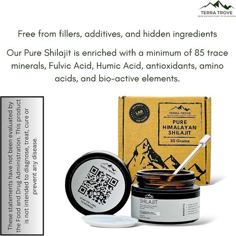 Pure Himalayan Shilajit Resin | 100% Authentic, Natural, Organic and Lab Tested | Contains 85+ Trace Minerals and Fulvic Acid | 75 Servings for Energy Boost & Immune Support | 30 Grams in Saudi Arabia