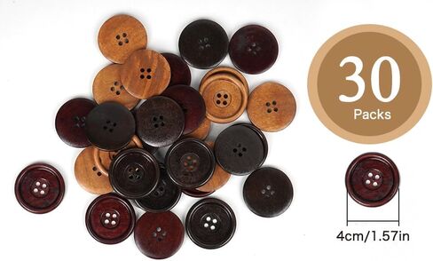 Chenkou Craft 30pcs Big Size 40mm 1 1/2" Round Wood Buttons 4 Holes Craft Sewing Button (Mix) in Saudi Arabia