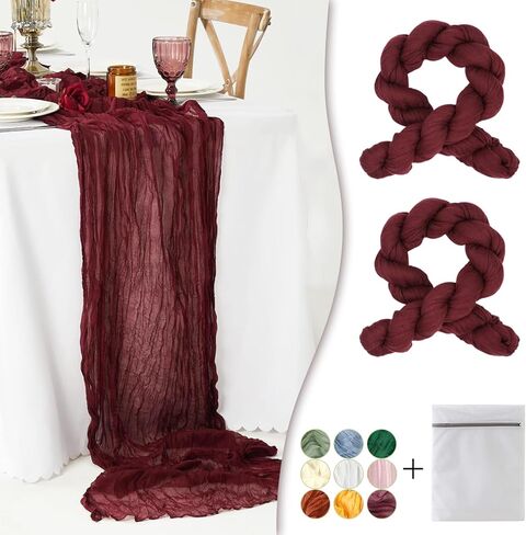 Red Cheesecloth Table Runner 2 Pack 35" Boho Gauze Table Runner 120 inches Long Table Runner Rustic Sheer Fabric Bulk for Baby Shower Wedding Bridal Birthday Party Table Decorations in Kuwait