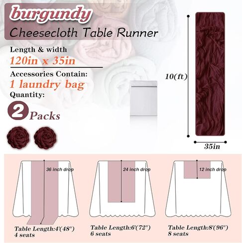 Red Cheesecloth Table Runner 2 Pack 35" Boho Gauze Table Runner 120 inches Long Table Runner Rustic Sheer Fabric Bulk for Baby Shower Wedding Bridal Birthday Party Table Decorations in Kuwait