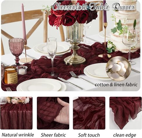 Red Cheesecloth Table Runner 2 Pack 35" Boho Gauze Table Runner 120 inches Long Table Runner Rustic Sheer Fabric Bulk for Baby Shower Wedding Bridal Birthday Party Table Decorations in Kuwait