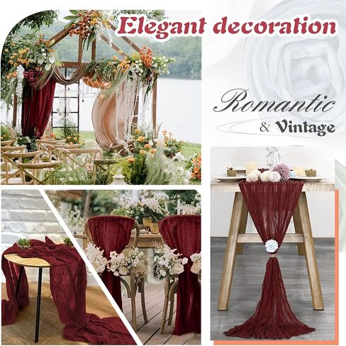 Red Cheesecloth Table Runner 2 Pack 35" Boho Gauze Table Runner 120 inches Long Table Runner Rustic Sheer Fabric Bulk for Baby Shower Wedding Bridal Birthday Party Table Decorations in Kuwait