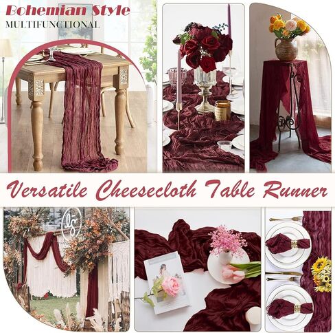 Red Cheesecloth Table Runner 2 Pack 35" Boho Gauze Table Runner 120 inches Long Table Runner Rustic Sheer Fabric Bulk for Baby Shower Wedding Bridal Birthday Party Table Decorations in Kuwait