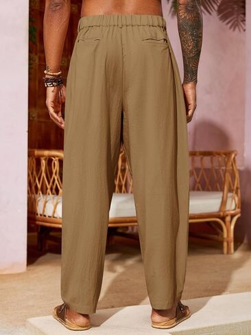 Runcati Mens Linen Baggy Pants Pleated Casual Harem Pants Beach Hippie Summer Trousers in Saudi Arabia