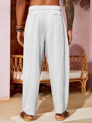 Runcati Mens Linen Baggy Pants Pleated Casual Harem Pants Beach Hippie Summer Trousers in Saudi Arabia