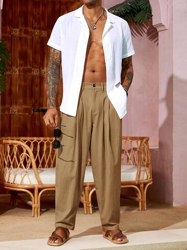 Runcati Mens Linen Baggy Pants Pleated Casual Harem Pants Beach Hippie Summer Trousers in Saudi Arabia