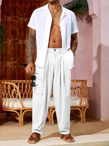 Runcati Mens Linen Baggy Pants Pleated Casual Harem Pants Beach Hippie Summer Trousers in Saudi Arabia