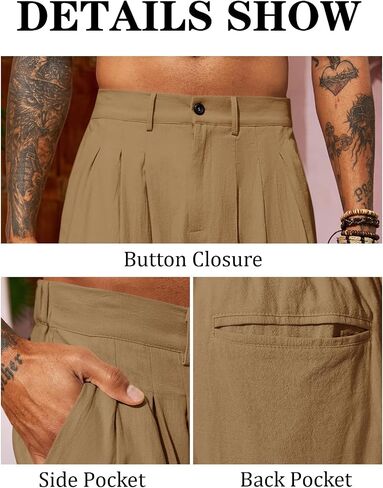 Runcati Mens Linen Baggy Pants Pleated Casual Harem Pants Beach Hippie Summer Trousers in Saudi Arabia