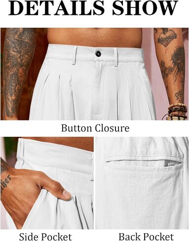 Runcati Mens Linen Baggy Pants Pleated Casual Harem Pants Beach Hippie Summer Trousers in Saudi Arabia