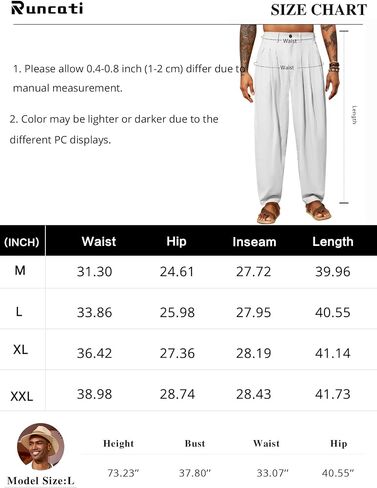 Runcati Mens Linen Baggy Pants Pleated Casual Harem Pants Beach Hippie Summer Trousers in Saudi Arabia