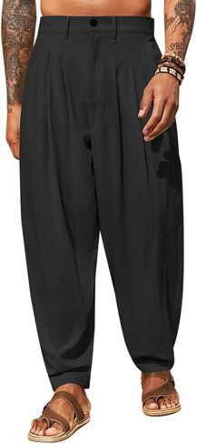 Runcati Mens Linen Baggy Pants Pleated Casual Harem Pants Beach Hippie Summer Trousers in Saudi Arabia