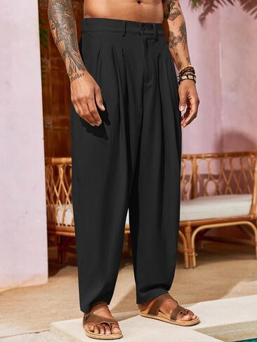 Runcati Mens Linen Baggy Pants Pleated Casual Harem Pants Beach Hippie Summer Trousers in Saudi Arabia