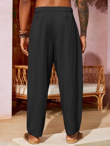 Runcati Mens Linen Baggy Pants Pleated Casual Harem Pants Beach Hippie Summer Trousers in Saudi Arabia