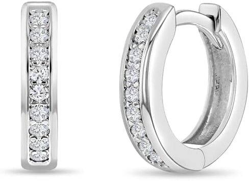 In Season Jewelry 14k White Gold 7mm Hoop Earrings with Clear Cubic Zirconia, for Toddlers and Little Girls - Huggie Hoop Earrings in Saudi Arabia