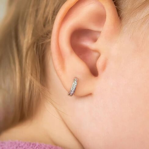 In Season Jewelry 14k White Gold 7mm Hoop Earrings with Clear Cubic Zirconia, for Toddlers and Little Girls - Huggie Hoop Earrings in Saudi Arabia