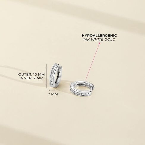 In Season Jewelry 14k White Gold 7mm Hoop Earrings with Clear Cubic Zirconia, for Toddlers and Little Girls - Huggie Hoop Earrings in Saudi Arabia
