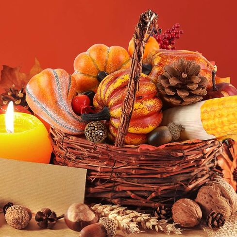 Artificial Pumpkins, 19PCS Harvest Fruits with 30PCS Artificial Maple Leaves Fake Pumpkins and Gourds Pine Cones Acorns for Halloween Thanksgiving Decorations in Saudi Arabia