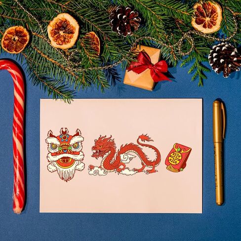 PH PandaHall Year of The Dragon Patterns Clear Stamps for Card Making, Lantern Rubber Stamps Transparent Paper Craft Stamps for DIY Scrapbooking Stamps Spring Festival Decoration Paper Photo Card in Kuwait