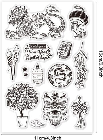 PH PandaHall Year of The Dragon Patterns Clear Stamps for Card Making, Lantern Rubber Stamps Transparent Paper Craft Stamps for DIY Scrapbooking Stamps Spring Festival Decoration Paper Photo Card in Kuwait