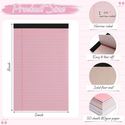 Lincia 36 Pcs 5" x 8" Legal Pad Writing Notepads Small Legal Pad Narrow Ruled 50 Sheets/pad Multiple Color Lined Note Pad for Work 80 Gsm Paper for Grocery List Shopping List(Candy Color) in Saudi Arabia
