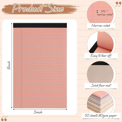 Lincia 36 Pcs 5" x 8" Legal Pad Writing Notepads Small Legal Pad Narrow Ruled 50 Sheets/pad Multiple Color Lined Note Pad for Work 80 Gsm Paper for Grocery List Shopping List(Candy Color) in Saudi Arabia