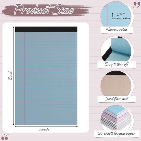Lincia 36 Pcs 5" x 8" Legal Pad Writing Notepads Small Legal Pad Narrow Ruled 50 Sheets/pad Multiple Color Lined Note Pad for Work 80 Gsm Paper for Grocery List Shopping List(Candy Color) in Saudi Arabia