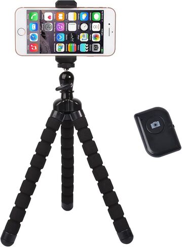 Bestshoot Phone Tripod, Flexible Tripod with Remote and Universal Phone Holder Clip, Mini Cell Phone Tripod Stand Compatible with iPhone, Samsung, Go Pro, Small Digital Camera, Webcam, (12inch) in Saudi Arabia