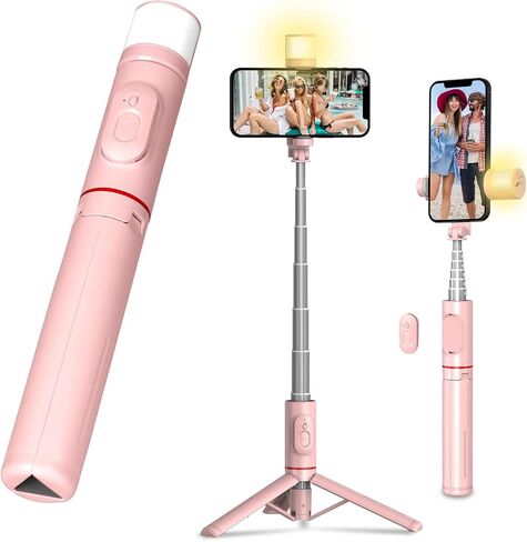 Selfie Stick Tripod with Light - Extendable 3-in-1 Phone Tripod Stand, Detachable Wireless Remote, Compatible with iPhone 15 14/14 Pro Max/13/13 Pro/12/11 Pro, Samsung/Galaxy (Black) in Saudi Arabia