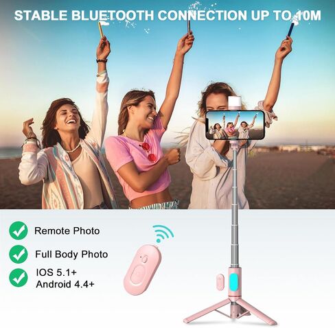 Selfie Stick Tripod with Light - Extendable 3-in-1 Phone Tripod Stand, Detachable Wireless Remote, Compatible with iPhone 15 14/14 Pro Max/13/13 Pro/12/11 Pro, Samsung/Galaxy (Black) in Saudi Arabia