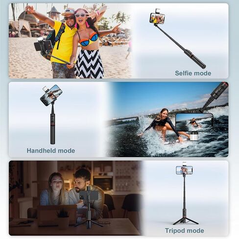 Selfie Stick Tripod with Light - Extendable 3-in-1 Phone Tripod Stand, Detachable Wireless Remote, Compatible with iPhone 15 14/14 Pro Max/13/13 Pro/12/11 Pro, Samsung/Galaxy (Black) in Saudi Arabia