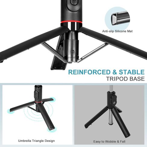 Selfie Stick Tripod with Light - Extendable 3-in-1 Phone Tripod Stand, Detachable Wireless Remote, Compatible with iPhone 15 14/14 Pro Max/13/13 Pro/12/11 Pro, Samsung/Galaxy (Black) in Saudi Arabia