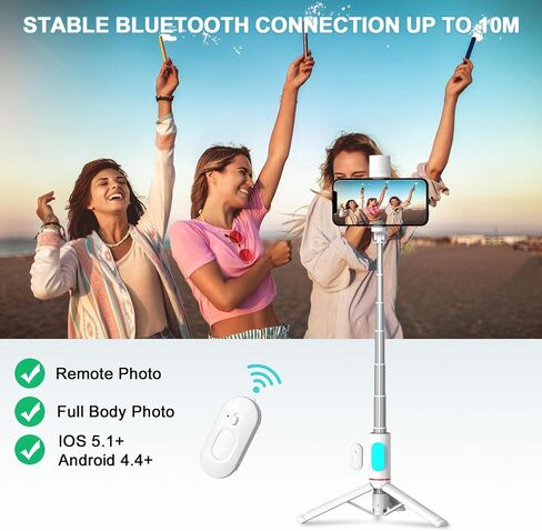 Selfie Stick Tripod with Light - Extendable 3-in-1 Phone Tripod Stand, Detachable Wireless Remote, Compatible with iPhone 15 14/14 Pro Max/13/13 Pro/12/11 Pro, Samsung/Galaxy (Black) in Saudi Arabia