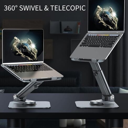 حامل كمبيوتر محمول للمكتب - حامل كمبيوتر محمول بارتفاع قابل للتعديل مع قاعدة دوارة 360 درجة، حامل كمبيوتر محمول قابل للطي والمحمول، مناسب لجميع أجهزة الكمبيوتر المحمولة مقاس 10 بوصة - 17 بوصة. in Kuwait