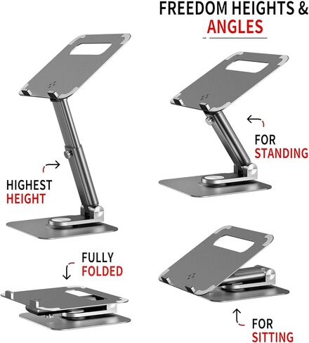 حامل كمبيوتر محمول للمكتب - حامل كمبيوتر محمول بارتفاع قابل للتعديل مع قاعدة دوارة 360 درجة، حامل كمبيوتر محمول قابل للطي والمحمول، مناسب لجميع أجهزة الكمبيوتر المحمولة مقاس 10 بوصة - 17 بوصة. in Kuwait