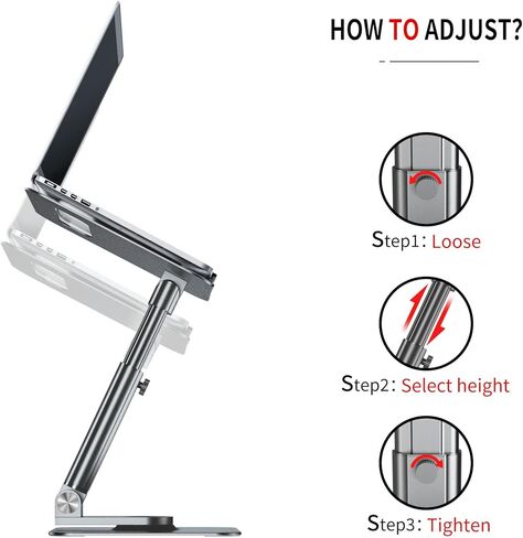 حامل كمبيوتر محمول للمكتب - حامل كمبيوتر محمول بارتفاع قابل للتعديل مع قاعدة دوارة 360 درجة، حامل كمبيوتر محمول قابل للطي والمحمول، مناسب لجميع أجهزة الكمبيوتر المحمولة مقاس 10 بوصة - 17 بوصة. in Kuwait