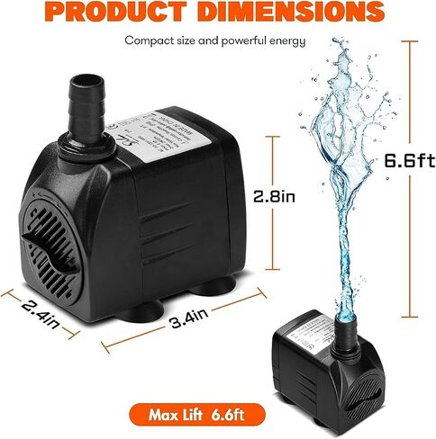 Simple Deluxe 210GPH 8W Water Table Pump (800L/H), Pond Pump with Adjustable Intake for Fish Tanks, Aquariums, Hydroponics, 2Pack, Black in Saudi Arabia