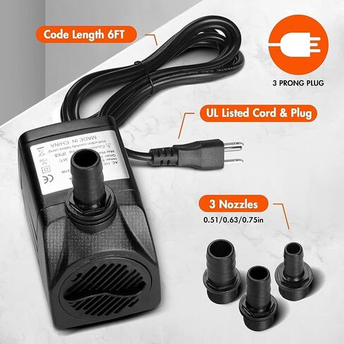 Simple Deluxe 210GPH 8W Water Table Pump (800L/H), Pond Pump with Adjustable Intake for Fish Tanks, Aquariums, Hydroponics, 2Pack, Black in Saudi Arabia