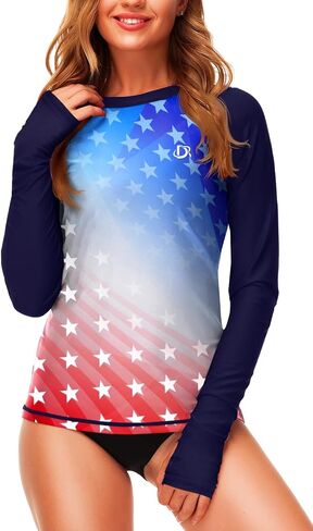 American Flag Womens Rashguard Long Sleeve Sun Protective Patriotic Summer Water Shirts M in Kuwait
