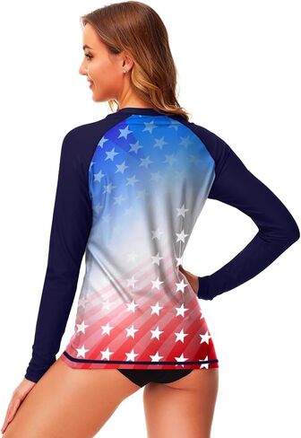American Flag Womens Rashguard Long Sleeve Sun Protective Patriotic Summer Water Shirts M in Kuwait