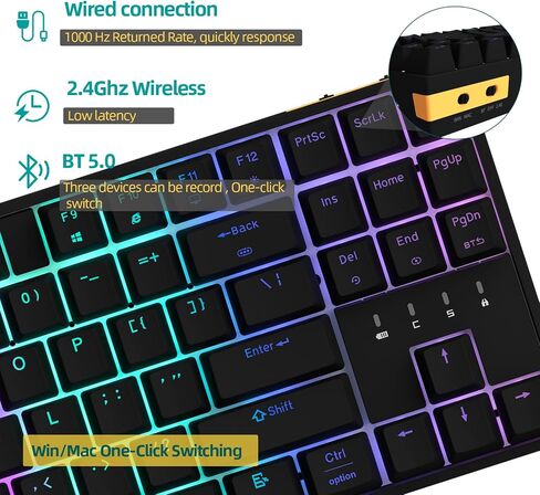 IROK ZN84 RGB TKL 80% 84 Keys Wireless BT5.0/2.4G/USB-C Hot Swappable Mechanical Keyboard Customizable Backlit Gaming Keyboard-BlackYellow/Brown Switch in Saudi Arabia