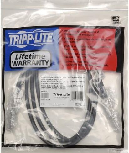 كابل SAS خارجي من Tripp Lite، 4 مسارات - mini-SAS (SFF-8088) إلى mini-SAS (SFF-8088) بطول 2 متر (6 أقدام) (S524-02M) in Kuwait