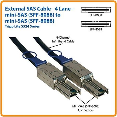 كابل SAS خارجي من Tripp Lite، 4 مسارات - mini-SAS (SFF-8088) إلى mini-SAS (SFF-8088) بطول 2 متر (6 أقدام) (S524-02M) in Kuwait