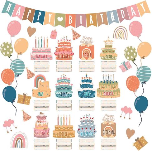 87 Pcs Boho Birthday Bulletin Board Decorations Boho Classroom Bulletin Board Decor Happy Birthday Bulletin Board Cutouts for Classroom Birthday Chart Calendar Wall Bulletin Board Decor in Kuwait